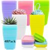 Haawooky Confezione da 48 vasi in plastica colorata da 7,6 cm, quadrati, per vivaio, piantine, con piattini, per giardino, casa, ufficio, balcone, regali da giardino