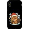 beaver winter santa hat cute animal snow Custodia per iPhone X/XS Simpatico castoro invernale con cappello da Babbo Natale