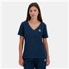 Le Coq Sportif - Ess Tee SS Scollo a V N. 1 - Maglietta da Donna a Maniche Corte con Scollo a V Jersey 100% Cotone 140 g Morbido Taglio Classico - Logo Ricamato - Taglia XS - Blu Marino