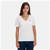 Le Coq Sportif - Ess Tee SS Scollo a V N. 1 - Maglietta da Donna a Maniche Corte con Scollo a V Jersey 100% Cotone 140 g Morbido Taglio Classico - Logo Ricamato - Taglia S - Bianco