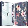 FINTIE Custodia per iPad Mini 7ª Gen 2024 (A17 Pro) / Mini 6ª Gen 2021 8,3 con Pencil Holder, Antiurto Sottile Case Posteriore Trasparente Cover con Auto Sveglia/Sonno, Hibiscus