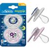 Dr. Brown's Advantage - Ciuccio per bambini che si illumina al buio, completamente simmetrico, con lampadina in silicone morbido, colore viola, 6-18 m, senza BPA, confezione da 2