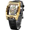 FORSINING Orologio da uomo di lusso a scheletro cavo retrò splendido ingranaggio intaglio design rettangolare Tonneau quadrante grande cinturino in pelle e cinturino in acciaio inossidabile orologio