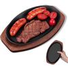CIYODO Piastra per Carne da Tavola in Ferro e Legno, Piastra per Servire Bistecca, Facile da Pulire, Resistente, per Steak e Pesce alla Griglia