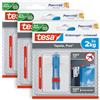 tesa® - Chiodi adesivi per fissaggio di tele e cornici su carta da parati e gesso, 3 pezzi, altezza regolabile, adesione fino a 2 kg, senza chiodi, senza striature, colore bianco, 3 x 2 chiodi