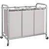 STORAGE MANIAC 3 sezioni, cesto portabiancheria, 3 sacchetti, con ruote bloccabili e sacchetti rimovibili, grigio