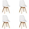 DEYARNA HOME Set di 4 Moderne Sedie da Pranzo, Seduta Imbottita in Similpelle, Piedini in Legno di Faggio, Schienale Traforato a Rete, per Sala da Pranzo, Soggiorno, Camera da Letto o Ufficio, Bianco