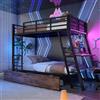 KecDuey Letto a castello 90 x 200 cm, letto singolo, telaio in ferro, telaio con LED, letto a soppalco con cassetti, ringhiere, scale, scrivania, senza materasso, nero