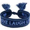 Engelsrufer Bracciale da donna in poliestere e cotone nero blu con ricamo LOVE LAUGH LIVE - Chiusura a cordoncino - Regolabile, 15,5-25 cm, Poliestere Lana, Nessuna pietra preziosa