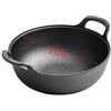 Lapiglo Per wok in ferro a doppia maniglia 25 cm per base piatta con coperchio in legno pentola senza cottura a gas piano cottura elettrico a induzione nero