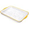 Roucerlin Vassoio da portata in plastica con bordo dorato, 35 x 24 cm, elegante vassoio rettangolare decorativo per dessert, vassoio trasparente per gioielli, profumi, tavolino da caffè per servire cibo, feste,