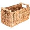 Decorasian, cesto intrecciato portaoggetti in giacinto d'acqua, zostera, lungo e sottile, con manico in legno
