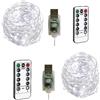 BXROIU 2 X100LEDs Luci a Stringa su 10metri Micro filo d'argento,Spina USB con Telecomando 8 programma (bianco freddo)