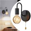 XINYASEE Applique da Parete Moderna in Metallo Nero, Lampada a Muro con Interruttore a Catena, Design Industriale, Attacco E27, Ideale per Camera da Letto, Corridoio, Cucina, Soggiorno