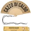 Fisura - Ventaglio Originale con Messaggio "c*zzo di Caldo", Accessorio Pieghevole Legno colorato con Glitter Oro, Idea Regalo per Vacanza Viaggio Festival, Laccetto Incluso. 42,5 x 23 cm