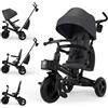 kk Kinderkraft Kinderkraft AVEO 2 PRO Triciclo bambini dai 9 Mesi fino 25 kg, Passeggino con Maniglione del Genitore regolabile, Bici, Compatto pieghevole, Sedile girevole Fronte Mamma e Strada, Ruota libera, Grigio