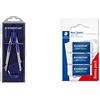 STAEDTLER compasso professionale leggero e regolabile, dotato di adattatore universale e mine di ricambio, ideale per il disegno tecnico & Mars plastic 526 53 Gomma, 40 x 19 x 13 mm, Confezione da 3