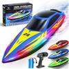 Barca Telecomandata RC 15 Km/H Con 7 Modalità LED Multicolore, 2.4Ghz Con Auto-F