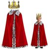PcvGef Travestimento per bambini, costume da re con mantello rosso e corona dorata, set di travestimenti medievali, per Halloween, carnevale, spettacoli teatrali, mantello da 90 cm, corona da 55 cm