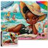 Tucocoo Summer Beach Cute Girl Puzzle 1000 pezzi per adulti moda ragazza africana nera mare puzzle stravagante oceano costiero cane gatto surf opera d'arte colorata vacanza rilassante puzzle regalo