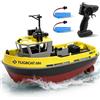 tech rc Barca Telecomandata per Bambini Rimorchiatore Telecomandato 1:72 Impermeabile 2,4GHz Due Batterie Ricaricabili 40 Minuti di Gioco Barca RC Giocattolo Ideale Regalo per Ragazzi (Giallo)