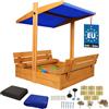 KOTARBAU® Sabbiera per Bambini - Legno di Pino - 100 x 100 cm - Marrone - Sabbiera con Coperchio - con Tetto Blu e Sedute - da Esterno Giardino - Protezione Sole Pioggia
