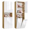 BDW Mobiletto da bagno, 2 cesti portabiancheria, 2 ante, 174 x 60 x 30 cm, mobiletto lavabo, mobiletto alto, arredamento bagno, mobiletto alto da bagno, mensola da bagno (Artisan/Bianco lucido)