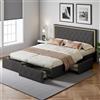 Zorvani Letto Matrimoniale Imbottito 160x200 cm con Luci a LED, Struttura Letto Matrimoniale con 4 Cassetti, Letto con Contenitore, Supporto a Doghe in Legno, in Pelle PU, Grigio