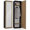 BDW Guardaroba DUO con specchio, armadio moderno, beige, multifunzionale per ingresso, camera da letto, cameretta dei bambini 180x50x35(T) (Anthracite/Rovere Artisan)