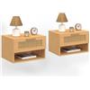 IDMarket - Set di 2 comodini a Muro a 1 cassetto Robert con nicchia in Legno e Canna Effetto Naturale