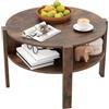 RELAX4LIFE Tavolo da Caffè a 2 Livelli, Tavolino Rotondo in Legno con Scomparto Divisorio, Tappetini Antiscivolo, Mobile per Soggiorno, Studio, Sala d'Attesa, Bianco (Marrone)