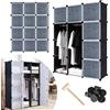 VA-Cerulean di scaffalatura in plastica con porta e asta appendiabiti, armadio, camera da letto, armadio combinato per vestiti, libri, giocattoli (12 cubi, nero)