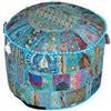 Radhykrishnafashions Copertura per poggiapiedi ottomana ricamata vintage, stile indiano, rotondo, per sgabello, ottomana, cuscino etnico ricamato, decorazione etnica artistica