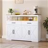 WSOFZMO Credenza da Cucina, Organizzatore per Cucina con Piano di Lavoro, Credenza, Colore Bianco con 2 Cassetti e 2 Ante Doppie, Buffet Bianco, per Cucina, Soggiorno, Sala da Pranzo, 140 x 40 x 105