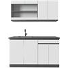 Vicco Cucina monoblocco R-Line, Bianco, 140 cm J-Shape, PL Antracite, adatto per l'espansione flessibile con moduli aggiuntivi
