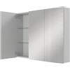 Planetmöbel ARIA Armadio a specchio per bagno largo 90 cm | Armadio da bagno sospeso con specchio | Bianco grigio, senza luce e presa di corrente, Armadietto specchiera bagno ospiti 90 x 70 x 16 cm