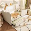 Soweiz Letto imbottito per bambini, 90 x 190 cm, divano letto con letto estraibile 90 x 190 cm, lettino con rete a doghe, in lino, senza materasso (beige)