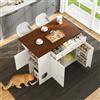 Kebnor Isola da cucina, carrello da cucina e credenza con cassetti, con piano di lavoro estraibile, portaspezie, zona mangiatoia per animali domestici (senza vassoio per gatti), bianco + colore noce