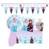 WOOPARTY Kit Compleanno Frozen per 24 Ospiti - Set Festa con 24 Piatti 19,5 cm, 24 Bicchieri 200 ml, 40 Tovaglioli, Festoni Happy Birthday & Bandierine, Tovaglia a Tema Frozen