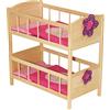 roba Letto a Castello per Bambole Happy Fee, Legno Naturale, Accessori in Tessuto, Fiore rimovibile, Rosa