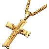 Generico Grande pendente di croce di Gesù con catena lunga, collane da crocifisso d'oro da uomo, gioielli religiosi maschili