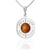 AMBEDORA Donna, collana in argento 925 lucido con nanorivestimento protettivo, ambra baltica rotonda, ciondolo celtico del cerchio della vita su catena a serpente, set regalo