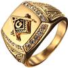 OAKKY Uomo Acciaio Inossidabile Massonica Massone Anello con Diamante Biker Simbolo Membro Banda, Oro Misura 14