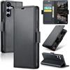 CLM-Tech Custodia compatibile con Samsung Galaxy S25 FE - Premio PU Pelle Cover - Portafoglio con Funzione Supporto e Slots, Case nero