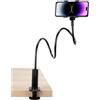 Generico Supporto Smartphone da Tavolo con Braccio Flessibile 90 cm, Porta Cellulare con Morsetto Universale, Supporto Regolabile 360°, Anti Vibrazione per Letto, Scrivania e Divano