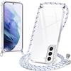 Xylota Cover con Cordino per Samsung Galaxy S21 / S30, Trasparente Custodia con Laccio Tracolla Regolabile Corda Collana Catena, Ultra Sottile Silicone TPU + PC Antiurto Protettiva Case, Bianco