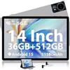 MAXLEGEN Tablet 14 pollici, 2.5K Touch Display, 36GB RAM+512GB ROM/1TB TF SIM Tablet 4G LTE+5G WiFi, Android 15, Octa core, 4 altoparlanti, 13MP, 11580mAh, GMS, GPS, tablet con penna/custodia/cuffie