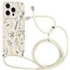 Krdvekm Custodia con Cordino per iPhone 15 Pro 6,1 Cover del Modello Fiori Bianchio con Laccio Collana Morbido TPU Bumper Silicone Antiurto Protettivo Case Regolabile Cellulare Girocollo, 03