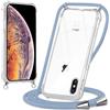Oelrstfe Cover con Cordino per iPhone XS Max, Trasparente Silicone Custodia con Regolabile Collana Laccio Tracolla, Antigraffio Proteggere Case Corda per iPhone XS Max, Blu