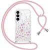 Gcxvaoi Cover con Cordino per Samsung Galaxy S26 5G, Aesthetic Fiori Disegni Custodia con Collana Tracolla Laccio Corda, Trasparente Sottile TPU Silicone + PC Antiurto Case per Samsung S26, Rosa 02